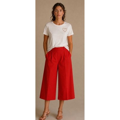 Vintage Escada Red Wide Leg Silk Culottes Crop Pleated Front Pants Size 36 US 4