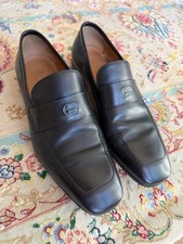 Gucci GG Embossed Logo Penny Loafers Black Leather Men’s 8 Made in Italy