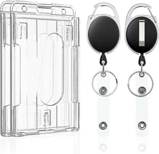 Pawfly 2 Pack Vertical 2-Card Badge Holder with Thumb Slots Hard Transparent PC