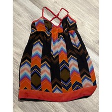 Y2K Guess Silk Sleeveless mini Dress Multicolor Chevron Print size 7