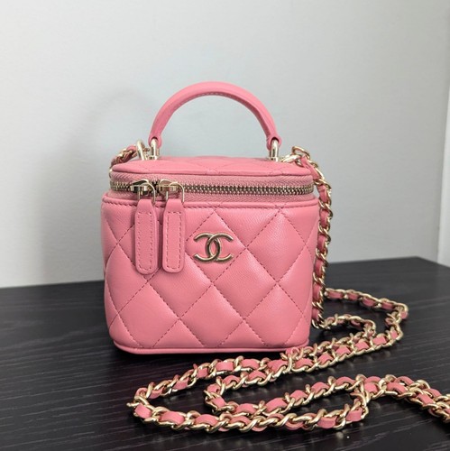 Chanel Mini Vanity Case with Chain & Top Handle (Medium Rose Lambskin)
