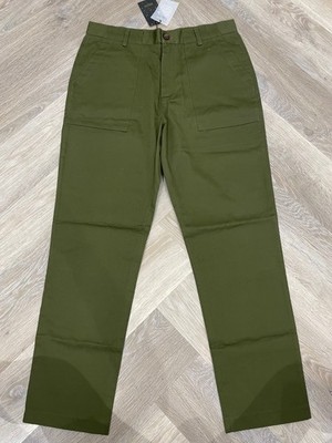 Percival Utility Hose W36 L30 Khaki Grün Twill Baumwolle Relaxed Pants UVP129 