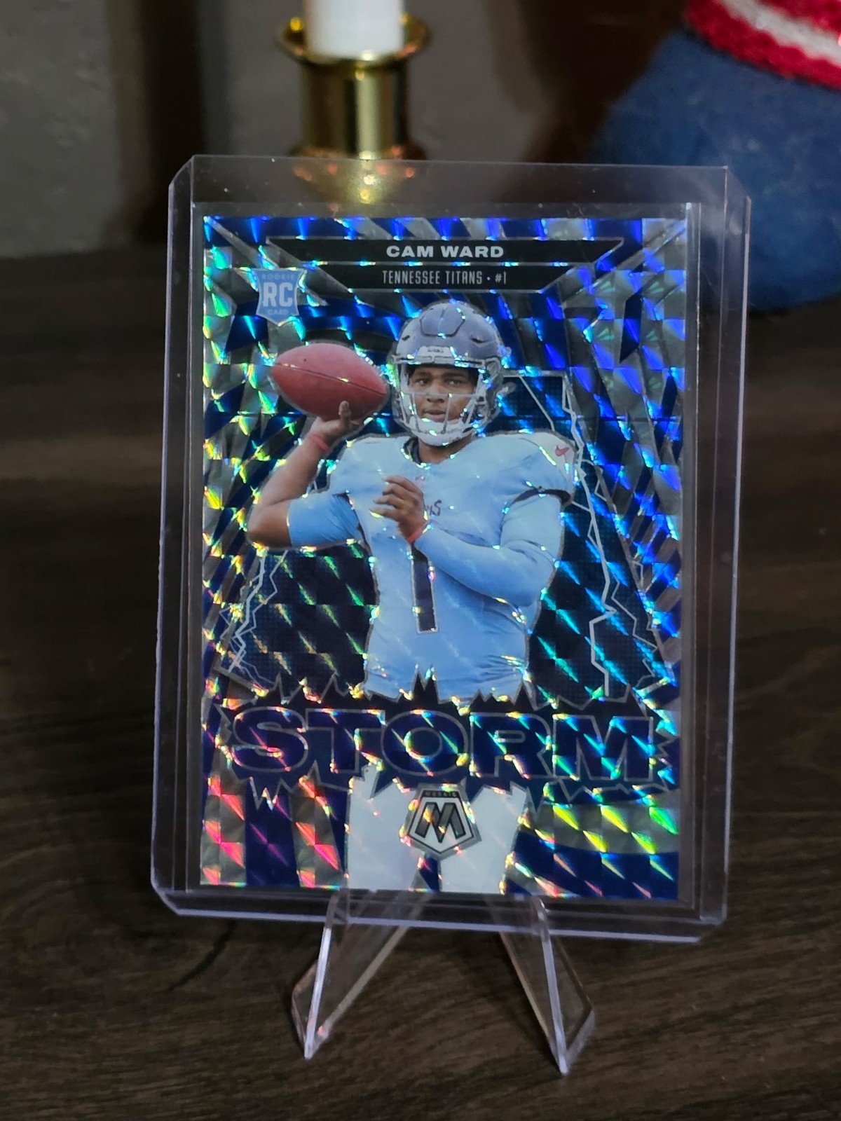 2025 Panini Mosaic Cam Ward Storm /99 Blue #2 Titans Rookie