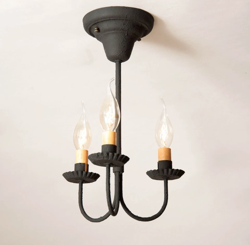 Irvin's Country Tinware 3-Arm Westford Ceiling Light in Textured Black - Image 2 of 3
