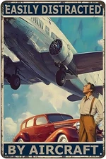 Vintage Airplane Tin Metal Signs Poster Wall Art Decor Plaque Easily Distracted 