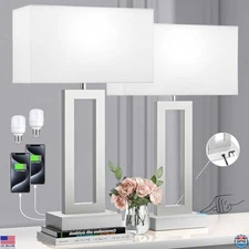 Seealle 22" Tall Bedroom Lamps for Living Room - Touch Brushed Nickel Bedside