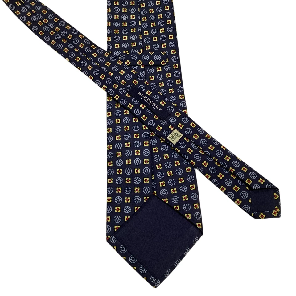 Corbata BURBERRY LONDON 100 % seda para hombre INGLATERRA de lujo geométrica azul/amarillo usada en excelente estado Foto 3 de 3