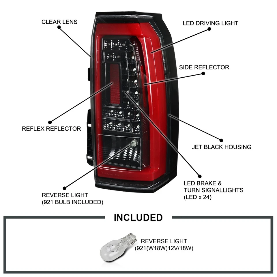 Jet Black Fits 2015-2020 Chevy Tahoe Suburban LED Rear Tail Lights Brake Lamps Foto 3 de 4