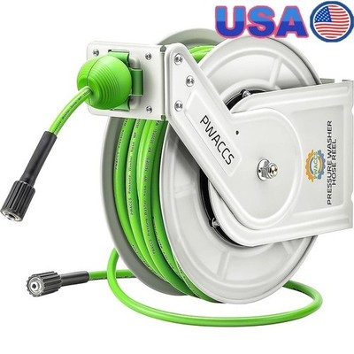 Retractable Pressure Washer Hose Reel 1/4'' x 60ft Heavy Duty Auto Rewind Green