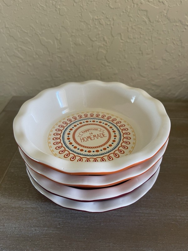 Celebrate It Scalloped Personal Pie Dishes NEW! With Sayings, ceramic - set of 4