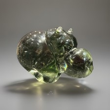 Large Ngwenya Glass Hippo Paperweight Handmade Recycled Art Glass Eswatini 14cm