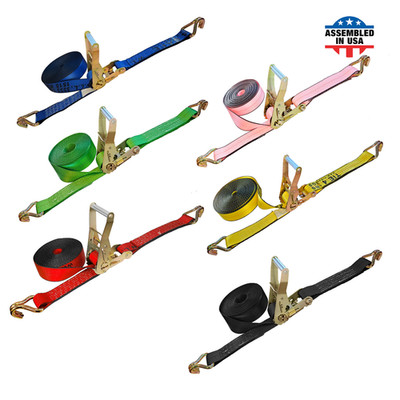 USA Heavy Duty 2'' x 40' 50' 60' Flatbed Truck Ratchet Tie Down Strap J Wire Hook
