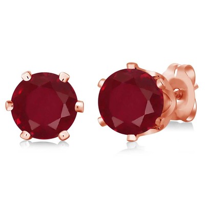 2.10 Ct Round Red Ruby Rose Gold Plated 6-prong Stud Earrings 6mm