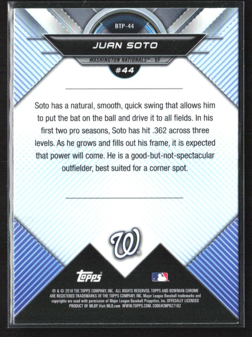 Juan Soto 2018 Bowman Scouts' Top 100 #BTP-44 Washington Nationals