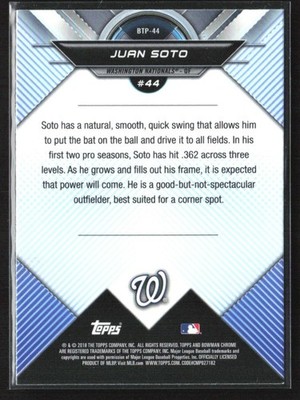 Juan Soto 2018 Bowman Scouts' Top 100 #BTP-44 Washington Nationals
