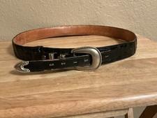 Mens Black Leather Western Belt Silver Buckle Hand Tooled Made In Mexico Sz 34
