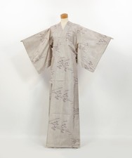 Vintage Oshima Tsumugi Silk Kimono: Basket Pattern Dyed Japanese Robe 2606247
