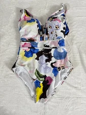 Sunseeker One-Piece Swimsuit Womens 8 Multi Floral Adjustable Strap Deep V-Neck