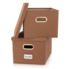 Decorative File Organizer Box Set of 2, Collapsible Linen, Hanging Folder, Lid