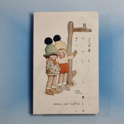 Mabel Lucie Attwell Postkarte 1924 Schild Post Amor Elope Künstler signiert