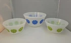 Vintage FEDERAL Milk Glass 3 Daisy Mixing Bowls MCM ~ 1 - 8" Blue / 2 - 6" Green