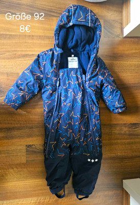 Topomini Baby Schneeanzug Strampler Einteiler mit Kapuze Sterne blau Gr. 92 Zip