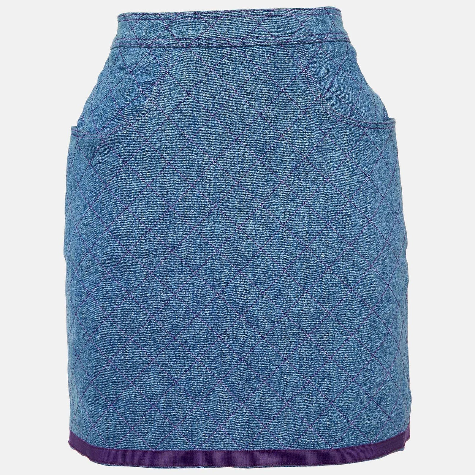 Chanel Vintage Viola Tweed e Denim Gonna e Giacca Set S