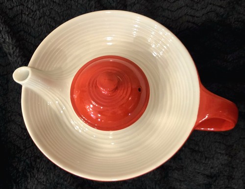 Art Deco Retro Large Hall's China Ceramic Teapot Melody Chinese Red RARE 🫖 - Picture 10 of 14
