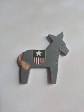 Vintage 1987 Democrat Wood Donkey Hand Painted American Democratic Party Signed