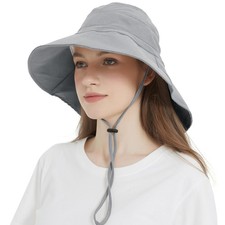 Women's Sun Hat with Neck Flap, UPF 50 UV Protection Wide One Size Dark Grey