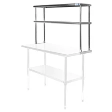 Commercial Stainless Steel Kitchen Prep Table Wide Double Overshelf - 12" x 48"