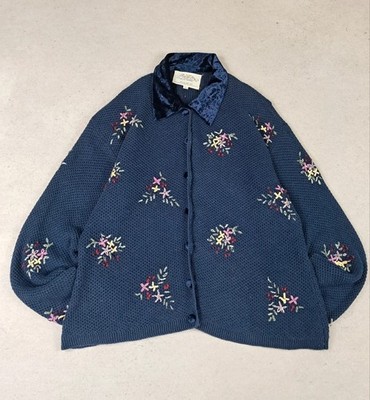 Pullover Strickjacke Susan Bristol Selten Vintage Sweat Jahr 1995 Embroided Floral in R