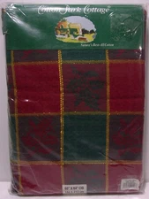 Cotton Park Cottage Christmas Jacquard Tartan Plaid Tablecloth (Oblong 60"x84")