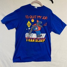 Vintage Funwear Inc I'd Quit My Job Rat Graphic T-Shirt Blue Mens Large USA Made