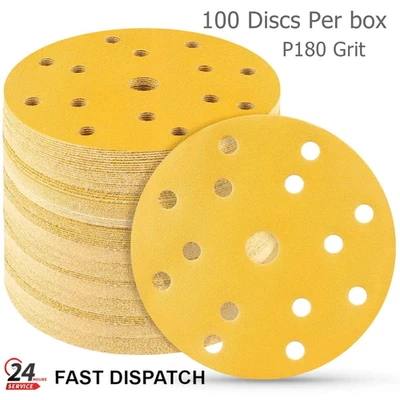 FMT DA Sanding Discs Abrasive hook loop pads 15 Holes 150mm 6" 100 Discs P180 Grit