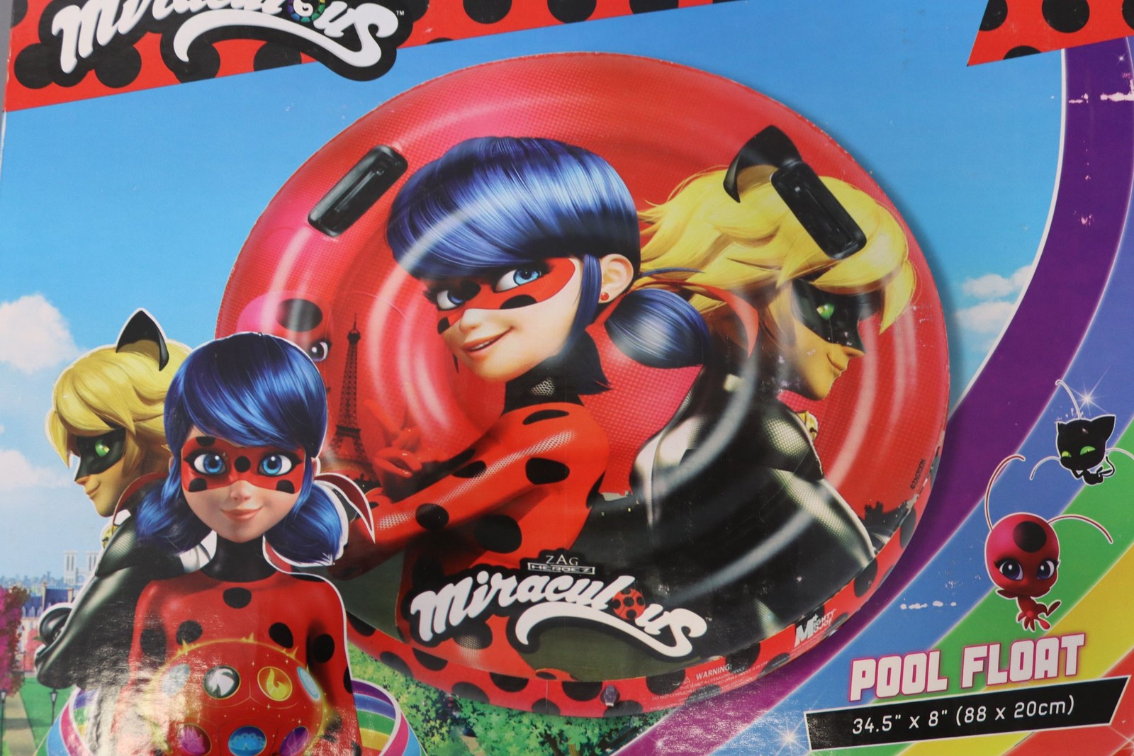 Mighty Mojo Miraculous Ladybug Cat Noir 30  Ring Float Pool Raft Inflatable Tube