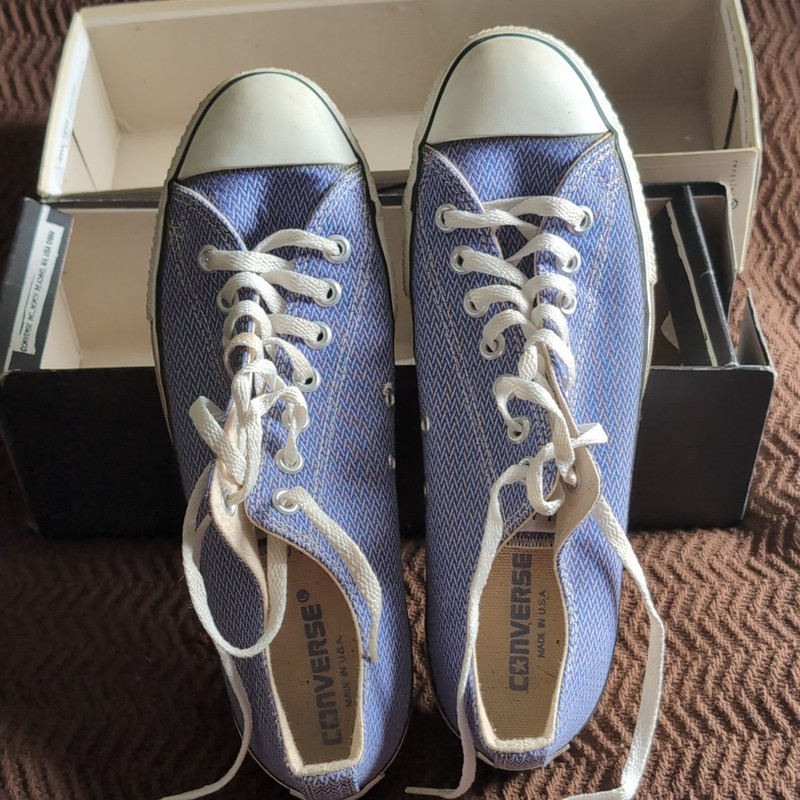 Vintage Converse All Star OX M4434 Blue White WovenPattern Made in USA Men’s 9.5