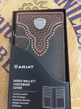 New Ariat Leather Checkbook Rodeo Wallet