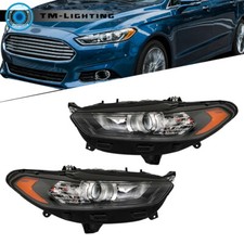 For 2013-2016 Ford Fusion Headlight Headlamps Assy Black Halogen Left&Right Side