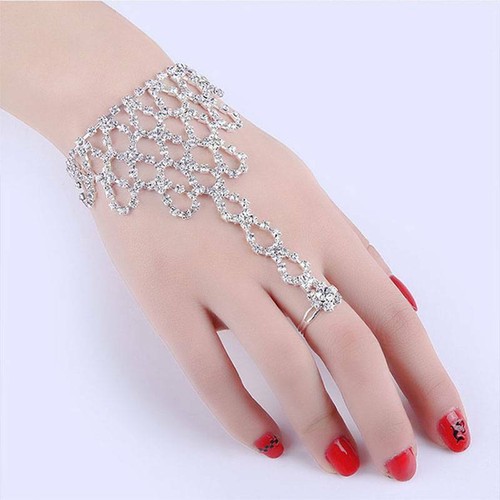 Women Rhinestone Bangle Link Finger 