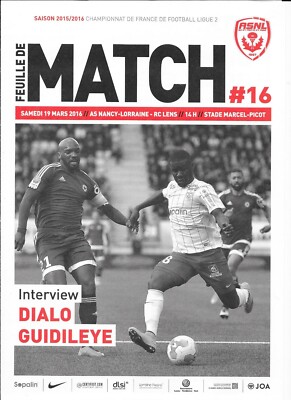 Spielbogen Nr. 16 ASNL Nancy - Racing Club de Lens (2015-2016) - Ligue 2