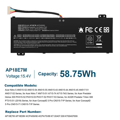 AP18E7M AP18E8M Battery For Acer Nitro5 AN515-52 AN515-54 AN515-55 15.4V 58.75Wh