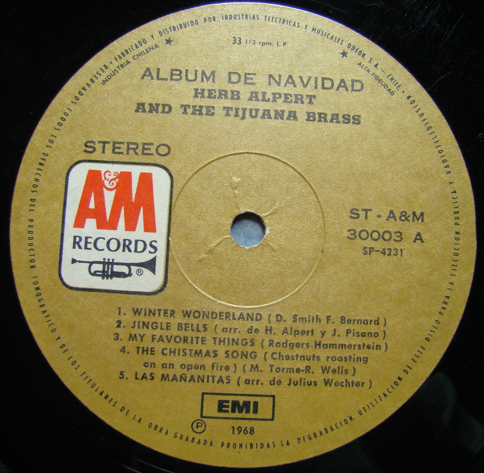 HERB ALPERT & THE TIJUANA BRASS CHRISTMAS ALBUM 1968 UNIQ CVR!! CHILEAN