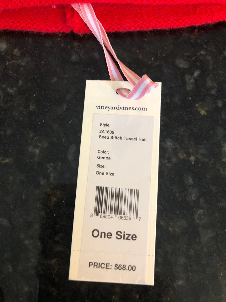 Sombrero borla Vineyard Vines Red Seed Stitch, talla única/niños, venta al por menor $68, nuevo con etiquetas Foto 2 de 4