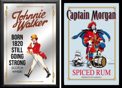 Set: 2 Spiegelbilder Johnny Walker Whisky Captain Morgan 20x30cm Bar Deko Bilder