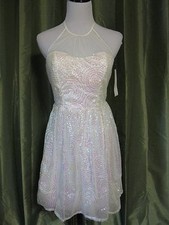 Ruby Rox Ivory Sequined Spaghetti Straps Party Dress Sweetheart Neckline 9 NWT