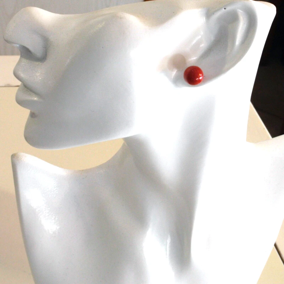 18k white gold 10mm big spheres intense red reconstructed coral button earrings - Image 3 of 4