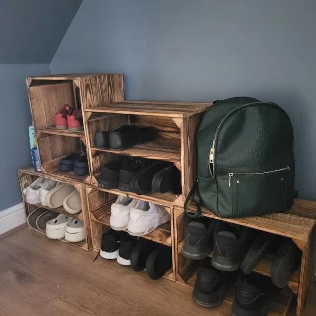 Wooden Crates, Storage Boxes with Shelves, 39x29x24 cm, Rustic Decor Crate - Image 4 of 4