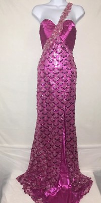 New Riva Designs Designer Gown Size 6 Hot Pink Sequined - 6490