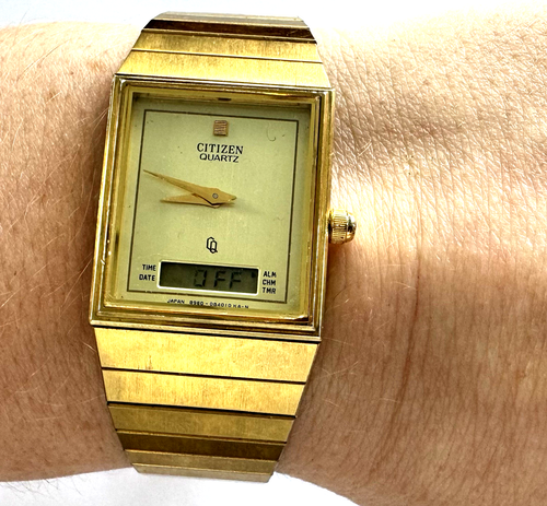 Vintage Citizen 30-4701 Rectangle Analog Digital Gold Tone Men's Watch Runs - Picture 3 of 21